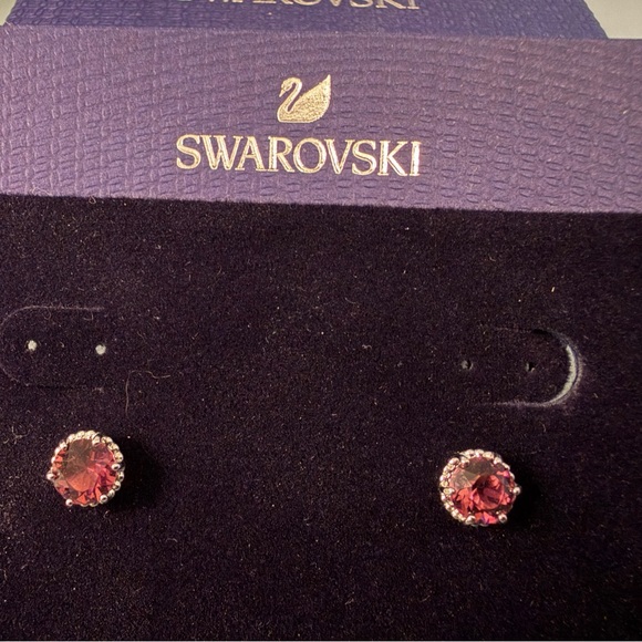 NWOT Swarovski Birthstone Crystal Stud Earrings Round Cut, Rhodium Plated, Feb. - Picture 7 of 11